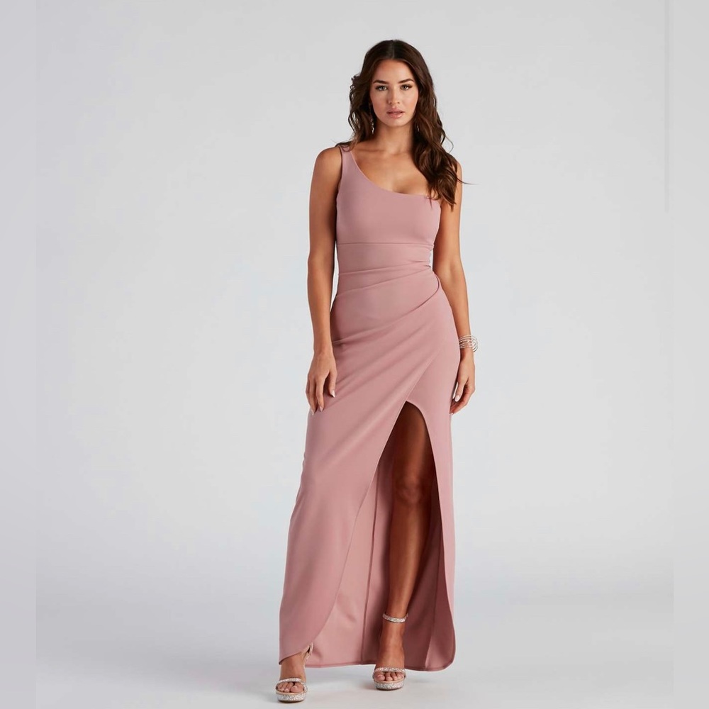 Mauve Iris One-Shoulder Crepe Dress